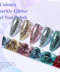 Gel Nail Polish Kit Set 6x8ml Soak Off UV LED Hema Free Glitter Colors Red Green For Nail Art DIY Mani Displayed in Six Shades