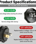 Panel Mount Digital Led Voltmeter Gauge For Cars And Trucks Dual Range 12 Volt Or 24 Volt with voltage specifications display
