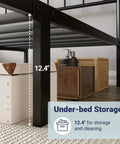 Rock Solid Queen Size Metal Platform Bed Frame With Victorian Scrollwork Headboard showcasing 12.4" under-bed storage space.