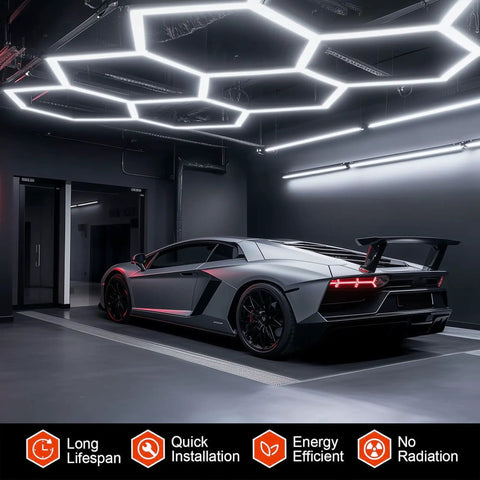 Hexagon LED Garage Light Kit 24 Pack Ultra Bright Ceiling Tubes 192W 23040LM 6500K Grid System For Auto Detailing Shop