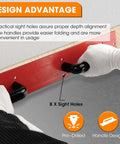 Heavy Duty 24 Inch 16 Gauge Steel Sheet Metal Folding Tool With Grips, red finish, used for HVAC ductwork, showing sight holes.