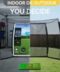 Indoor Outdoor Golf Cage With Impact Screen 10x8 Ft Hitting Net and Practice Mat in garage setup