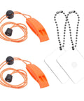 Image showing 2X Survival Whistles With Lanyards and 2X Reflective Signal Mirrors, part of a grab-and-go rescue kit for outdoor use.