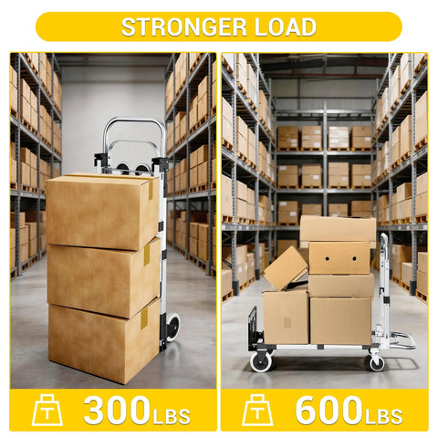 Heavy Duty Three In One Convertible Hand Truck Dolly Cart Built With Tough Rubber Wheels And Smart Swivel Casters For Hassle Free Freight Moving And Easy Warehouse Hauling Up To Six Hundred Pounds Capacity