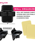 Five Slot Broom Holder With Self Adhesive Mop Gripper No Drilling Wall Mount Organizer for kitchen, garage, laundry room, anti-slip black