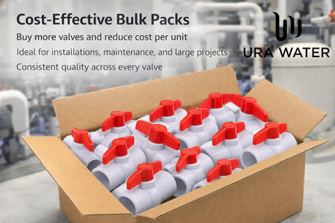 Bulk pack of PVC Shut Off Ball Valve 3 Inch, 150 Psi, Schedule 40 with threaded ends for potable water and irrigation