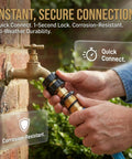 Hands using Easy Snap Garden Hose Quick Connectors Three Quarter Inch Fittings Set Of 2 Water Hose Adapters for fastening