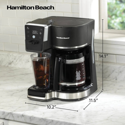 Two Way Programmable Drip Coffee Maker For Hot And Iced Brews With Single Serve Option Glass Carafe Auto Pause And Pour AquaFlow