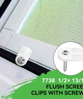 Slick Flush Mount Window Screen Clips With Flat Head Screws No Sweat Replacement Hardware For Storm Doors Super Tough White L5766 Design showing installed clip with screw.