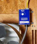 Manual Temp Controlled Power Vent Thermostat For Vents And Fans Adjustable 60 To 120 Degrees with attached wiring and display.