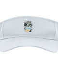 Cool White Sun Visor With Built-In Tools Vise Gauge And Square Set For Machinist CNC Pro Guys, front view showing mesh fabric and logo.
