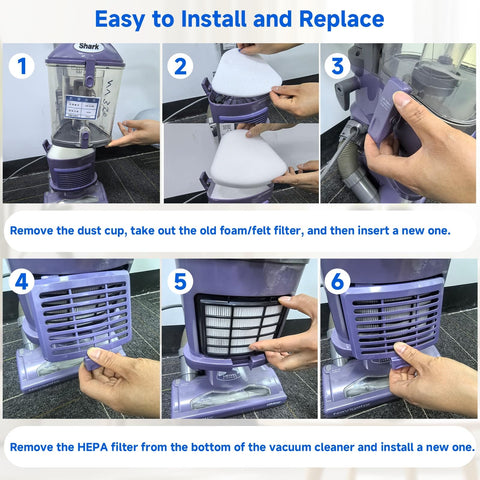 Installing Two Pack HEPA Filters Plus Six Foam And Felt Replacement Filters For Shark Navigator Lift Away Upright Vacuum NV360 NV351
