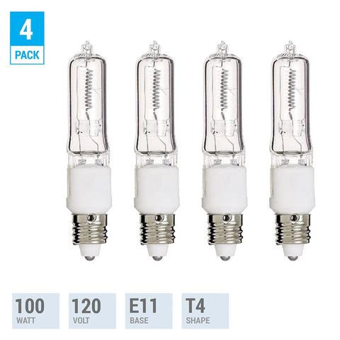 4 Pack 100W Halogen Candelabra Bulbs T4 120V E11 Mini Candelabra Base Clear Dimmable Warm White For Chandeliers
