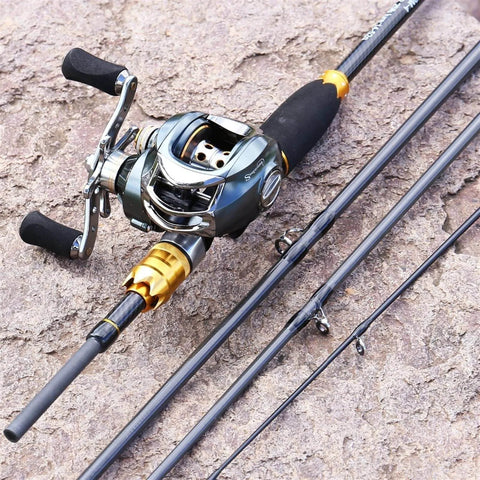 Telescopic Fishing Rod And Baitcasting Reel Combo With 4 Sections Carbon Fiber Casting Rod Lure Set Right Hand Reel