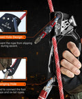 UIAA CE Certified Rope Ascender Aluminum Alloy Climbing Gear for right-hand use shown with rope in ergonomic grip.