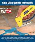 Honed Tungsten Carbide Scissors Sharpener for kitchen, garden, hedge clippers, yellow handheld tool sharpening blue scissors