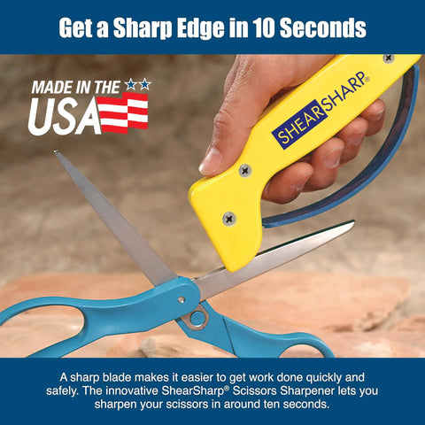 Honed Tungsten Carbide Scissors Sharpener for kitchen, garden, hedge clippers, yellow handheld tool sharpening blue scissors
