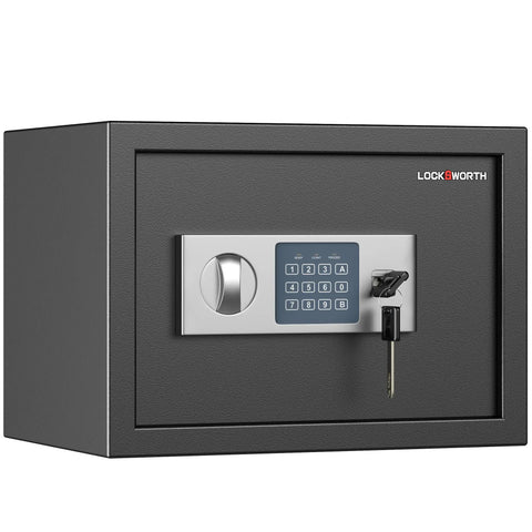 Home Safe Box With 0.6 Cu Ft Stash Space, Digital Security Safe For Money, Jewelry, Documents And Handguns with keypad lock.