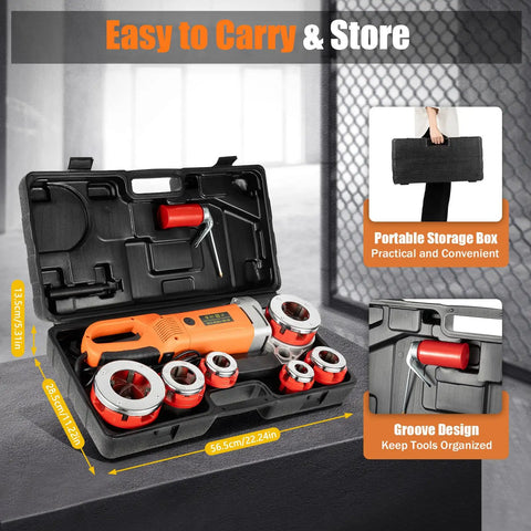 2300W Electric Pipe Threader With 6 Dies For Half To Two Inch Galvanized Steel in portable storage box.