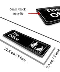 Self Adhesive Acrylic Office Sign For Door Or Wall 9 By 3 Inch Name Plate Black And White Durable 5mm Thick With 3M Adhesive