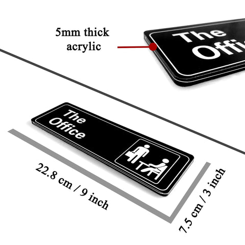 Self Adhesive Acrylic Office Sign For Door Or Wall 9 By 3 Inch Name Plate Black And White Durable 5mm Thick With 3M Adhesive
