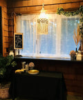 Boho Plug In Pendant Light With Macrame Shade And Hemp Rope Cord Dimmable Switch From 10 To 100 Percent Brightness in window area