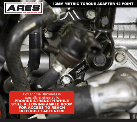 Engine bay with 13mm metric torque adapter in use