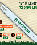 18 Inch Chainsaw Bar And Chain Replacement Kit With.325 Pitch And.050 Gauge For OEM Husqvarna Jonsered McCulloch 72 Drive Link K095 Mount