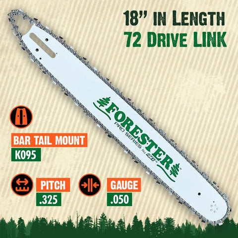 18 Inch Chainsaw Bar And Chain Replacement Kit With.325 Pitch And.050 Gauge For OEM Husqvarna Jonsered McCulloch 72 Drive Link K095 Mount