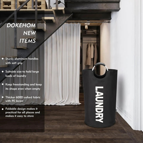 Hella Spacious 90L Collapsible Laundry Hamper Legit Heavy Duty Oxford Fabric Wash Basket With Soft Foam Grip Handle Easy Wipe Clean Folding Storage Bin In Thick Black