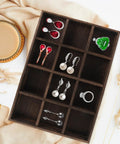 Vintage Rustic Wooden Jewelry Tray 12 Compartment Ring Earring Storage Holder With Solid Wood Build For Bedroom Dresser