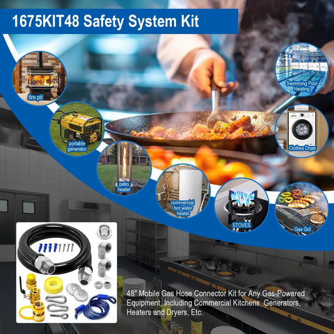 Collage of 1675KIT48 Safety System Kit with 48 Inch Gas Hose Kit With Quick Disconnects And Three Quarter Inch Fittings