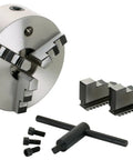 6 Inch 3 Jaw Self-Centering Lathe Chuck With 1.57 Bore Semi Steel Body Plain Back Includes Two Sets Of Jaws Wrench And Mounting Screws