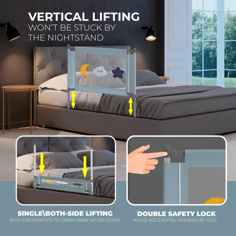 Adjustable Foldable Toddler Bed Rail For Safe Sleep With Strong Lock And Easy To Clean Machine Washable Cover Fits All Mattress Sizes
