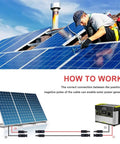 Heavy Duty Twin Wire 50ft Solar Extension Cable, 10AWG (6mm) Black and Red, IP67 Solar Panel Connectors, shown with solar panels and generator