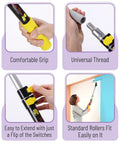 Telescopic Extension Pole 3 Ft Aluminum Alloy With Flip Lock, showcasing grip, thread, extension, and painting use