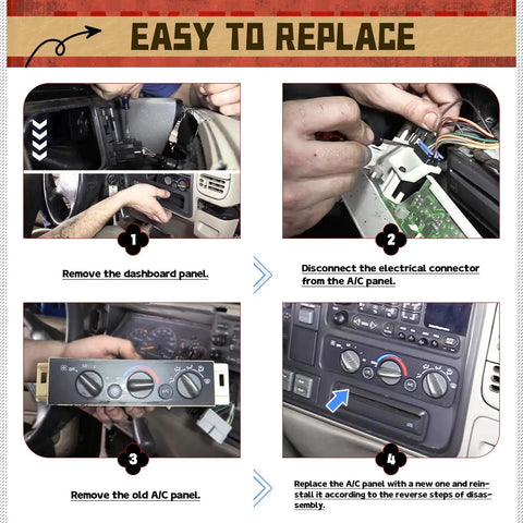 Installation steps for AC Heater Control Panel Climate Control Module Switch For Chevy And GMC Trucks 1996 To 1999 Plug And Play