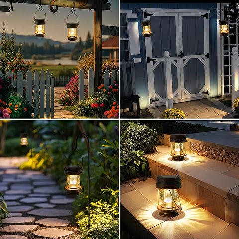 Outdoor Solar Lanterns 2 Pack Hanging Lights For Garden Pathway Patio Waterproof Vintage Bronze Design With Cozy Warm Lights Ideal Yard Beach Pavilion Table Decor