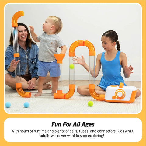 Air Toobz Original Air Powered STEM Building Toy For Kids And Teens With Foam Ball Tubes And Airflow Experiments in use