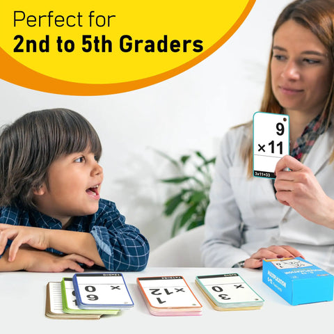 Teacher and child using Multiplication Mastery Flash Cards 0-12 Set With 91 Cards And Rings, ideal for grades 2 to 6.
