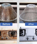 Before and after cleaning results of kitchen surfaces and stovetop using Piudoiliy 2500W Handheld Steam Cleaner Hits 105°C High Pressure In Just 10 Seconds.
