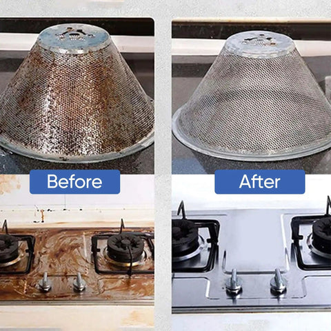 Before and after cleaning results of kitchen surfaces and stovetop using Piudoiliy 2500W Handheld Steam Cleaner Hits 105°C High Pressure In Just 10 Seconds.