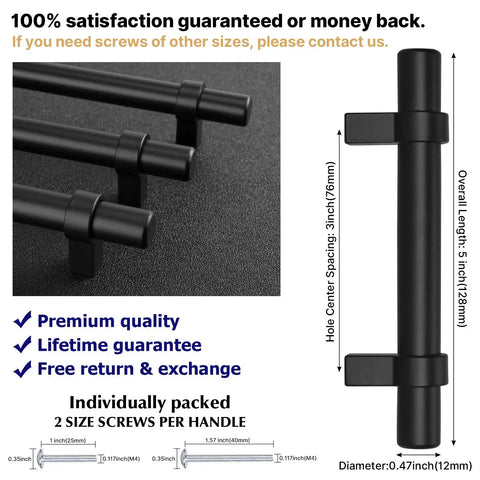 25 Pack Matte Black Cabinet Pulls 3 Inch Center To Center Stainless Steel Drawer Handles Dimensions and Features