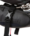 Black Waterproof Under Saddle Seat Pack For Bike Commuting And Touring, Recycled Ripstop Bag With Adjustable Saddle Mount in use