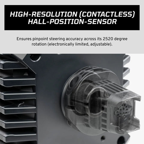 High-resolution contactless hall-position sensor on Sim Racing CSL DD QR2 Wheel Base With 5 Nm Direct Drive, Pro Grade Dynamic Force Feedback, QR2 Quick-Release System, Passively Cooled Aluminum Housing, PC Compatible Direct Drive Base For Ultra Responsive Precision.