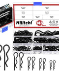 Comprehensive Hitch Pin Clip Kit With 145 Pieces In 6 Sizes R Clips Retaining Pins Hair Pins For Tractor Trailer Garden Equipment And More Comes In A Clear Storage Box Hilitchi visible with open storage box showing various clip sizes.