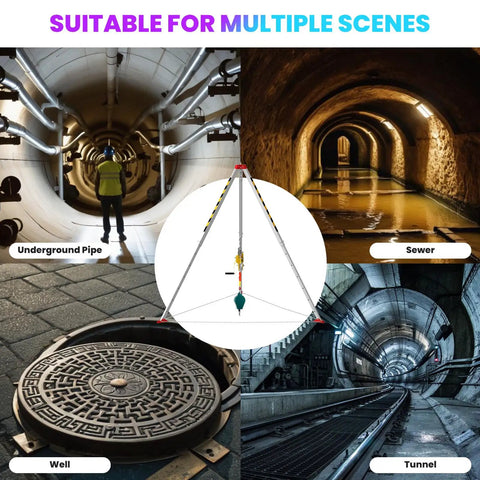 Heavy Duty Confined Space Tripod Kit With 1800 LB Load Rating And Secure Safety Harness Belt For Tunnel Well Sewer Rescue Jobs Rock Solid Portable Stand Built Tough For The Grind With No Sweat Assembly On Site
