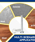 Three Eighth Inch By Three Inch Large Diameter Concrete Screw 25 Pack Beefy Heavy Duty Concrete Anchors for brick, block, wood.