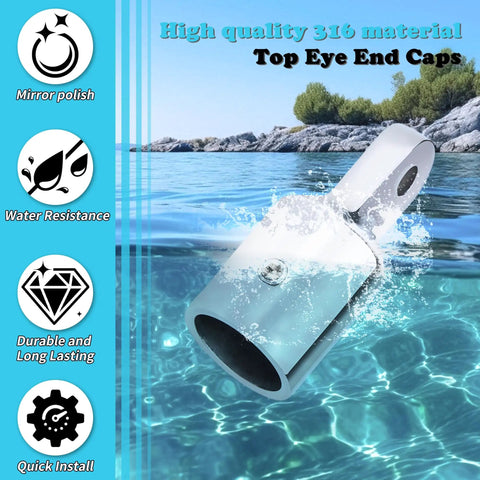 Marine Grade 316 Stainless Steel Eye End Caps For Seven Eighths Inch Tubes, Heavy Duty Fittings With L Shape Hex Key, 2 Pack