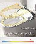 Slick Black Smart Toilet With Built In Bidet And Heated Seat Offering Pre Wet Rinse And Adjustable Warm Water Streams For A Legit Top Shelf Fresh Setup Straight Up, featuring an adjustable heated seat.